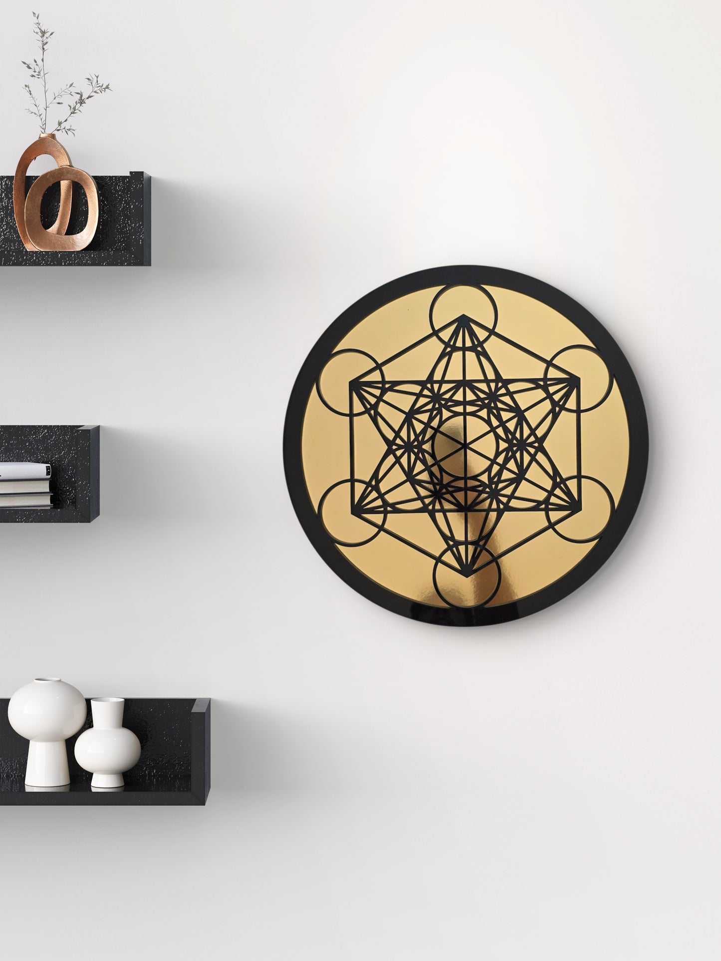 Cuadro Cubo De Metatrón 40x40 Geometría Sagrada Dorado o Plateado