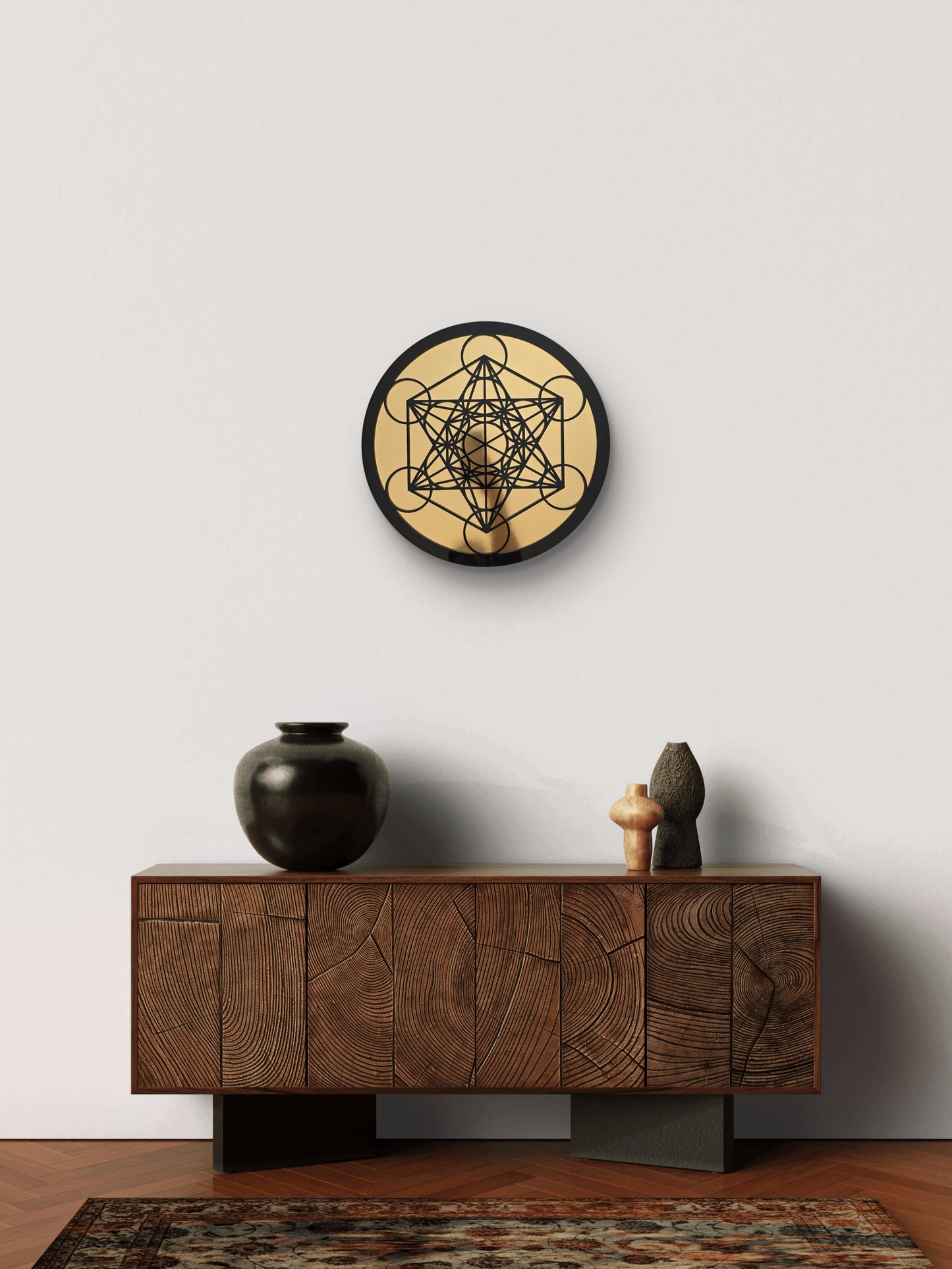 Cuadro Cubo De Metatrón 40x40 Geometría Sagrada Dorado o Plateado