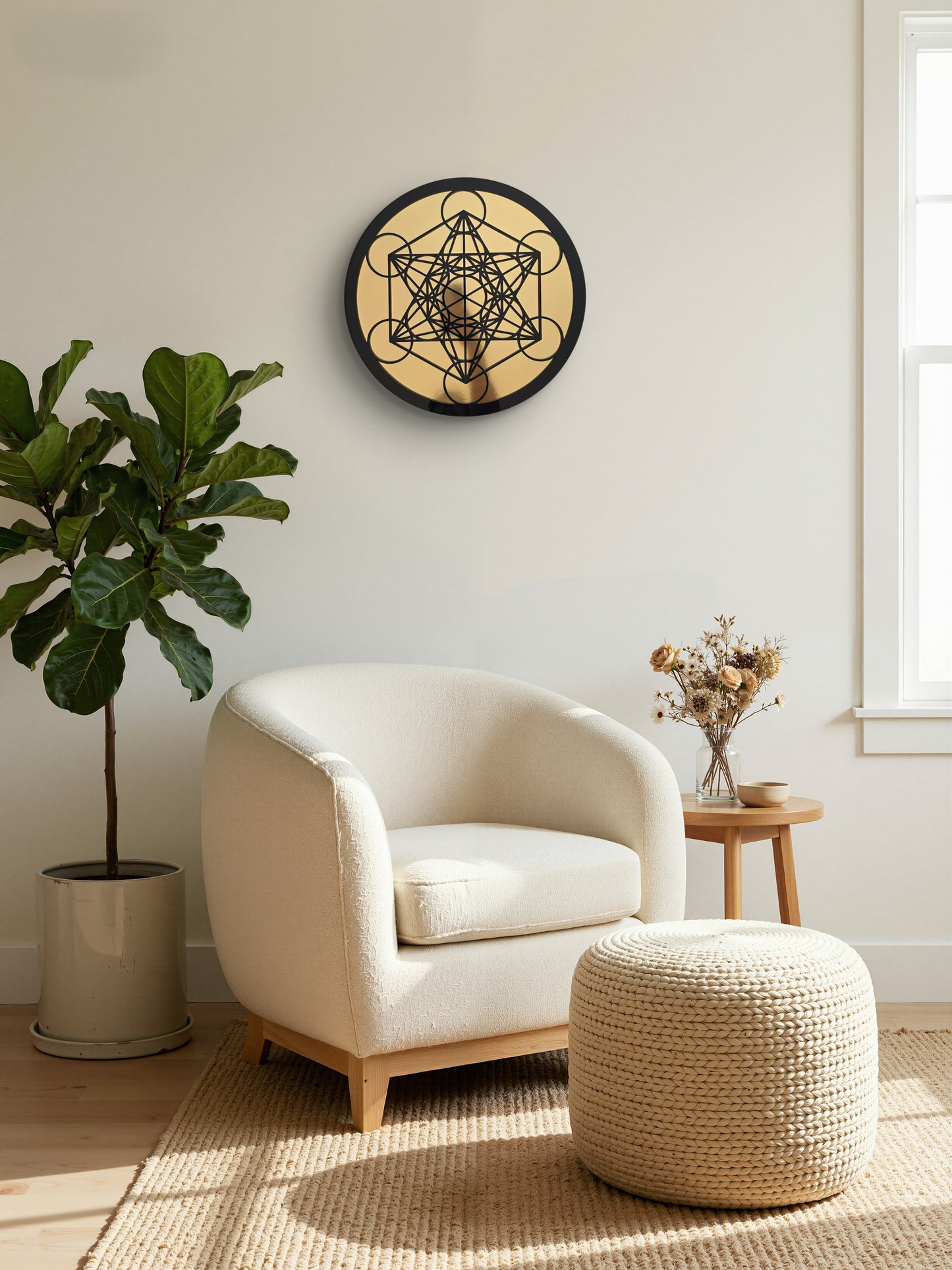 Cuadro Cubo De Metatrón 40x40 Geometría Sagrada Dorado o Plateado