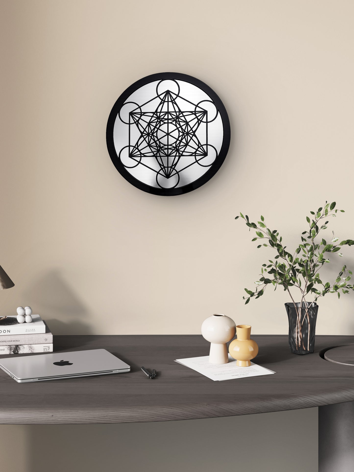 Cuadro Cubo De Metatrón 40x40 Geometría Sagrada Dorado o Plateado