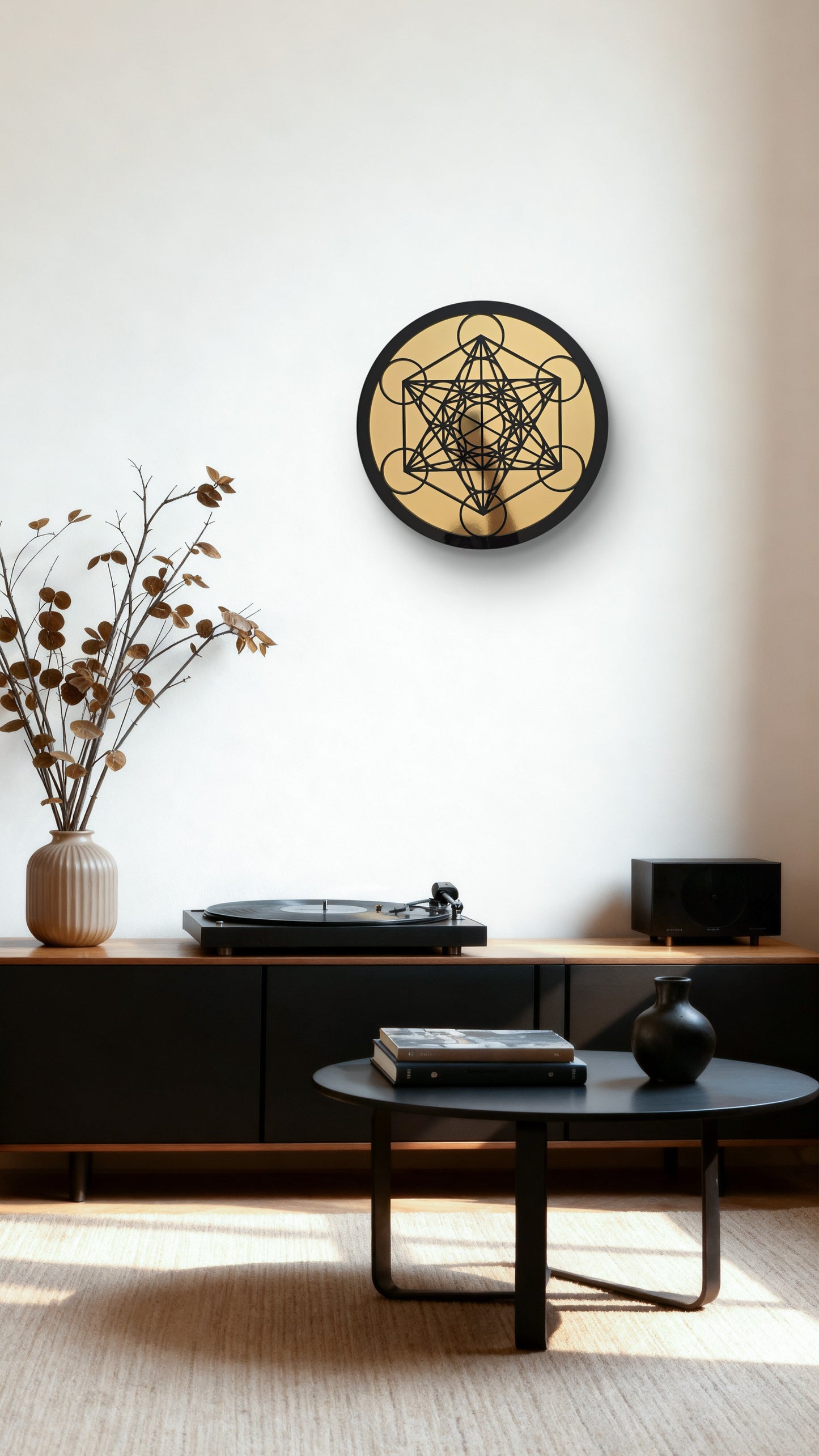 Cuadro Cubo De Metatrón 40x40 Geometría Sagrada Dorado o Plateado