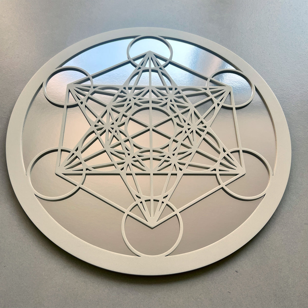Cuadro Cubo De Metatrón 40x40 Geometría Sagrada Blanco con Dorado o Plateado